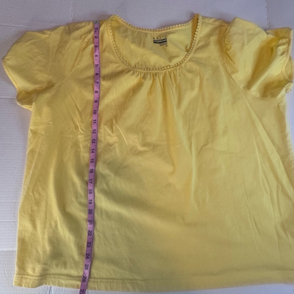 Basic Editions Yellow Short Sleeve Top 3X | Soft Casual Tee Blouse - Picture 7 of 11